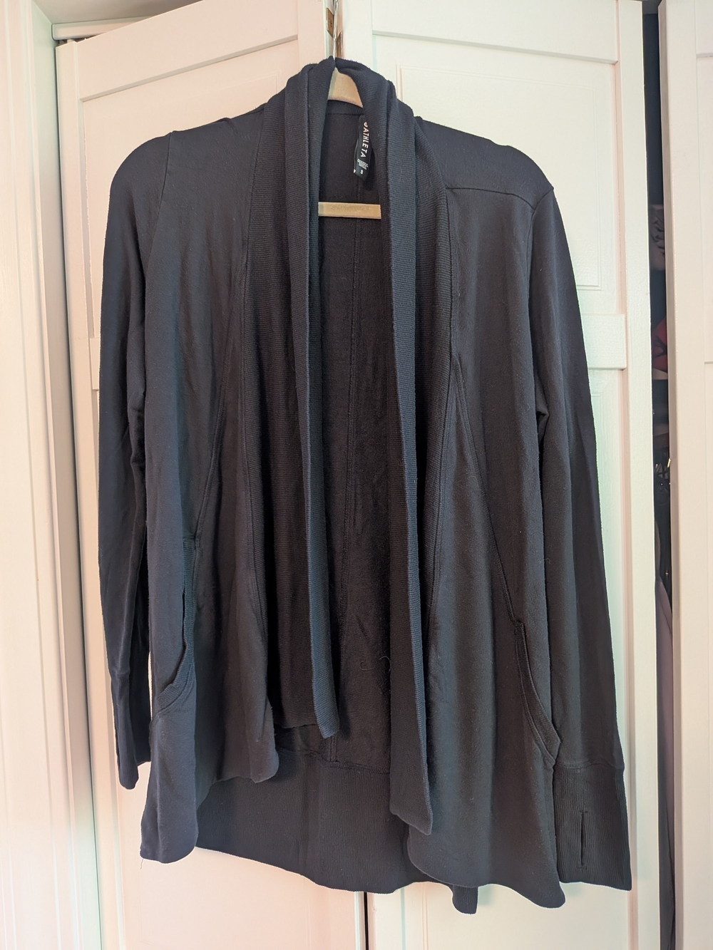 Athleta Black Ribbed Open-Front Cardigan